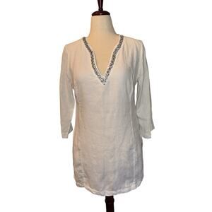 Malvin Hamburg “I heart‎ linen” white jewel enhanced tunic top - size 8/M